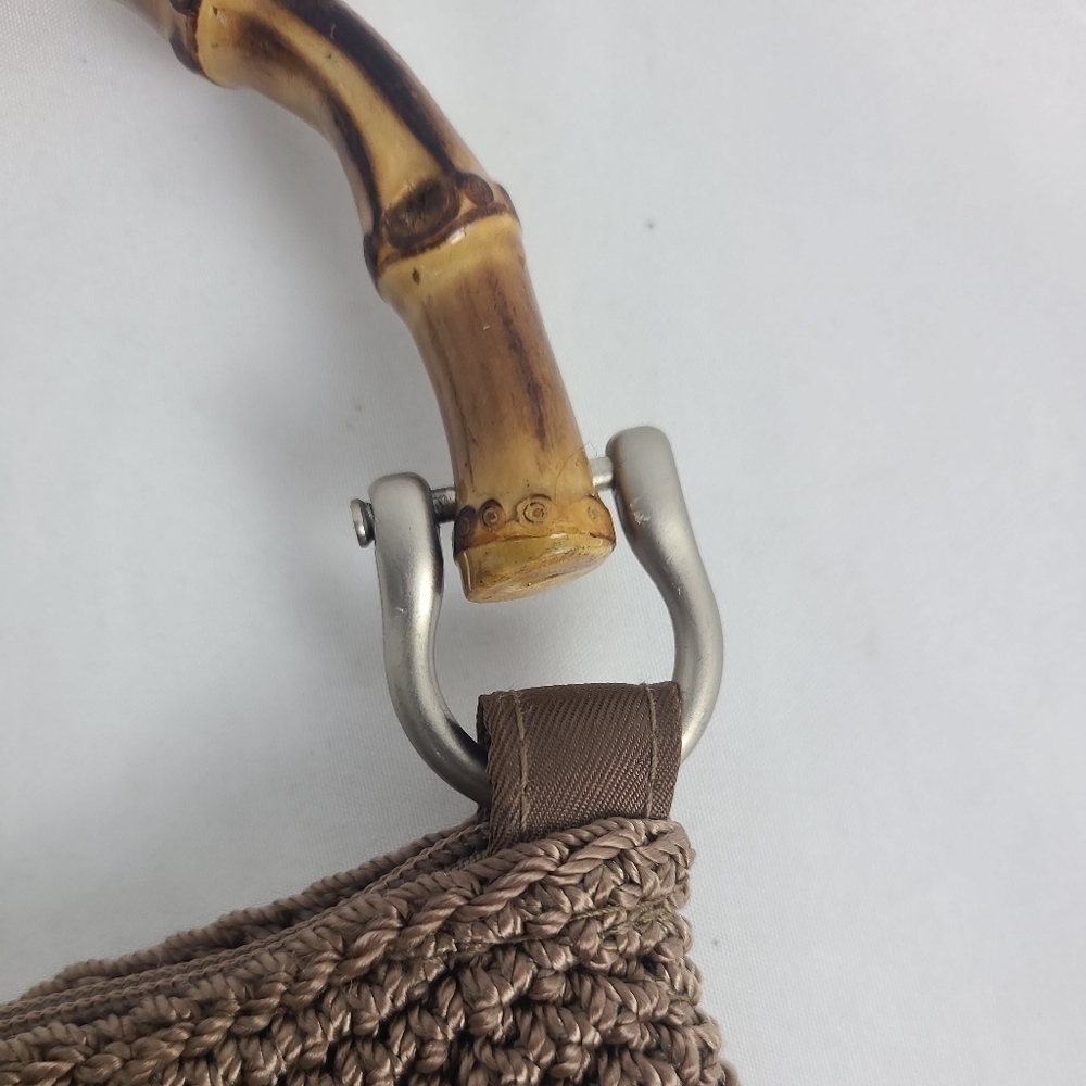 The Sak Beige Crochet Wooden Handled Tote Bag with Silver Hardware - Picture 3 of 6